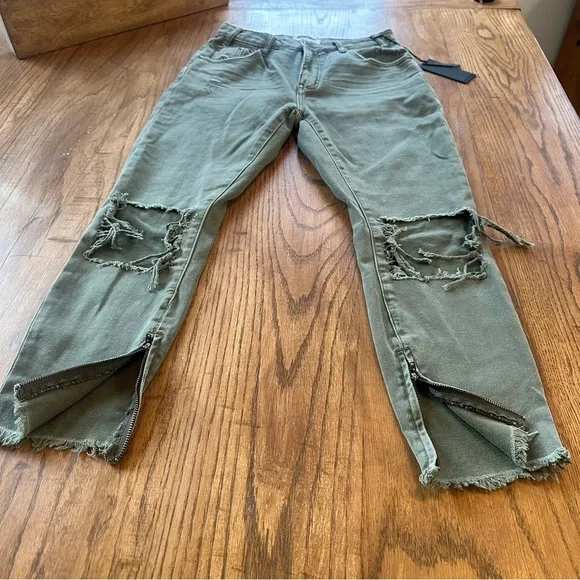 NWT One Teaspoon Freebirds Distressed High Waisted Pants Jeans Super Khaki Sz 27 - Picture 7 of 16